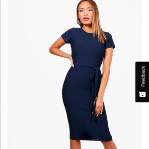 Boohoo Eva Tie Waist Dress Navy